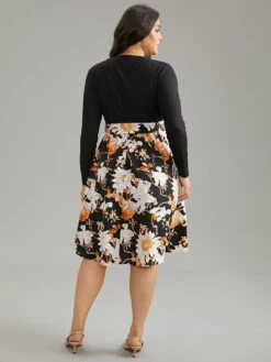 Floral Print Rib Knit Belted Dress -Bloomchic Shop 620369595 sf