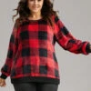 Plaid Print Round Neck Fluffy Sweatshirt 2 Plaid Print Round Neck Fluffy Sweatshirt -Bloomchic Shop 621057998 yl