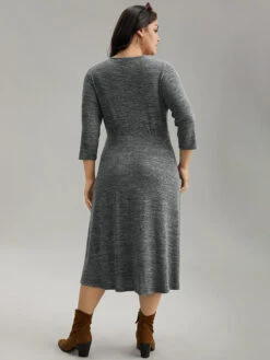 Solid Heather Button Detail Pocket Gathered Dress -Bloomchic Shop 621336389 qz