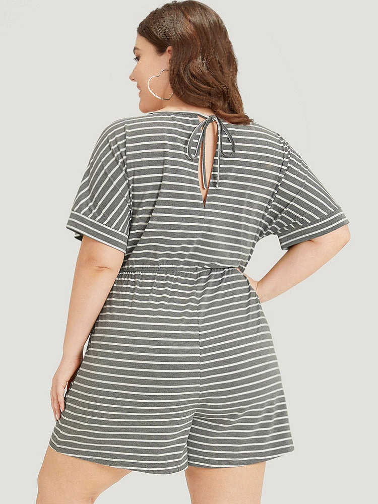 Striped Print Pocket Ties Elastic Waist Jumpsuit 7 Striped Print Pocket Ties Elastic Waist Jumpsuit - Image 5