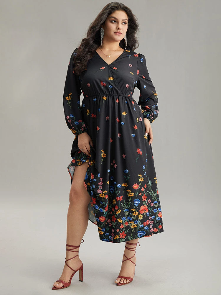 Boho Print Overlap Collar Lantern Sleeve Dress 4 Boho Print Overlap Collar Lantern Sleeve Dress - Image 2