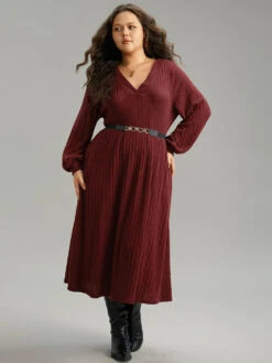 Solid Rib Knit Pocket Elastic Waist Dress