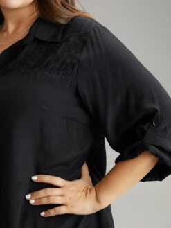 Solid Button Through Roll Tab Sleeve Blouse -Bloomchic Shop 624150039 nf