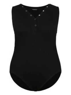 Supersoft Essentials Plain Rib Knit Button Detail Tank Bodysuit -Bloomchic Shop 624359264 jz