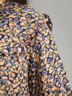 Ditsy Floral Shirred Ruffle Trim Blouse -Bloomchic Shop 624858905 wn