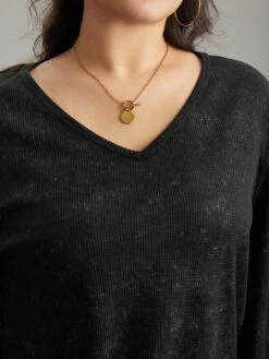 Waffle Knit Heather V Neck T-shirt 15 Waffle Knit Heather V Neck T-shirt -Bloomchic Shop 625314163 cx