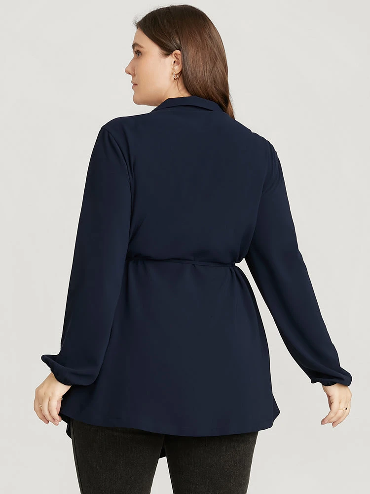 Solid Lantern Sleeve Button Detail Ties Side Wrap Blouse 7 Solid Lantern Sleeve Button Detail Ties Side Wrap Blouse - Image 5