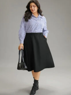 Plain Pocket Elastic Waist A-line Skirt -Bloomchic Shop 627005426 wr