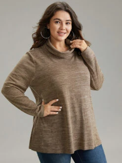 Solid Heather Turtleneck Knit T-shirt 10 Solid Heather Turtleneck Knit T-shirt -Bloomchic Shop 628988336 ax