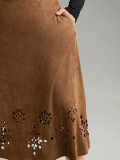 Plain Elastic Waist Pocket Laser Cut Skirt 12 Plain Elastic Waist Pocket Laser Cut Skirt -Bloomchic Shop 629031549 gy