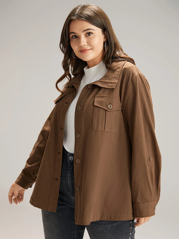 Plain Roll Tab Sleeve Button Down Coat 7 Plain Roll Tab Sleeve Button Down Coat - Image 5