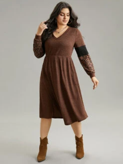 Rib Knit Leopard Print Patchwork Dress -Bloomchic Shop 630817694 ec