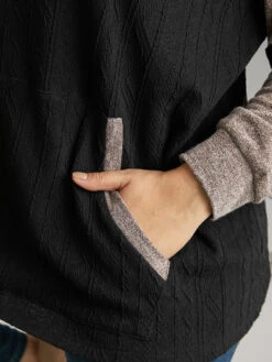 Contrast Textured Raglan Sleeve Pocket Hooded Sweatshirt -Bloomchic Shop 630941587 ov