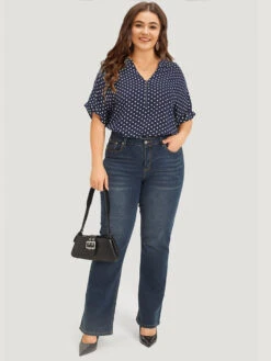 Polka Dot Zipper Notched Dolman Sleeve Blouse -Bloomchic Shop 631136263 xf