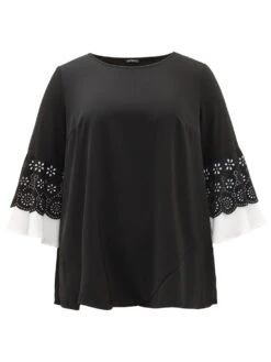 Anti-Wrinkle Laser Cut Contrast Ruffles Blouse -Bloomchic Shop 631280111 mp