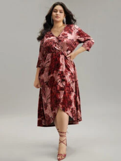 Floral Velvet Elastic Waist Wrap Ruffle Hem Dress -Bloomchic Shop 63198288 ix