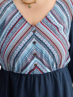 Boho Print Striped Patchwork Lantern Sleeve Dress 17 Boho Print Striped Patchwork Lantern Sleeve Dress -Bloomchic Shop 632532757 tb