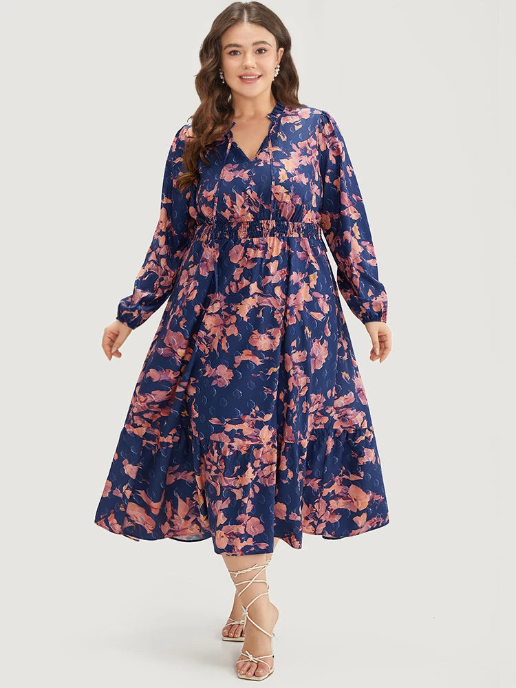 Floral Print Shirred Frill Trim Ties Dress 7 Floral Print Shirred Frill Trim Ties Dress - Image 5