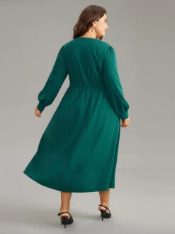 Anti-Wrinkle Shirred Gathered Notched Dress -Bloomchic Shop 633742908 pj