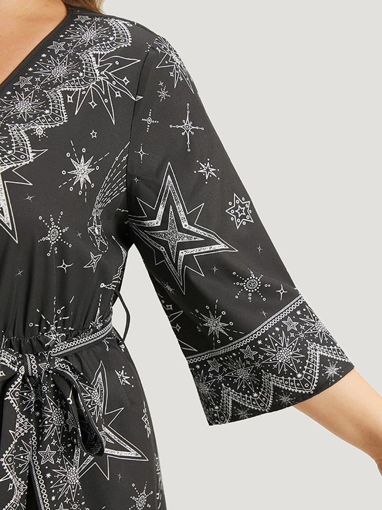Halloween Star Print Belted V Neck Jumpsuit 8 Halloween Star Print Belted V Neck Jumpsuit - Image 6