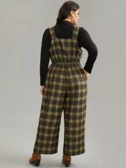 Plaid Adjustable Straps Pocket Elastic Waist Jumpsuit -Bloomchic Shop 63650927 ek