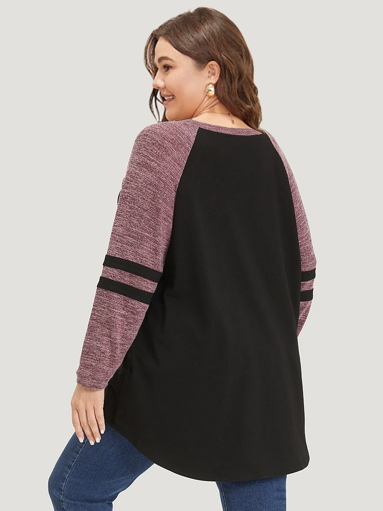 Striped Contrast Pocket Raglan Sleeve High Low Hem Sweatshirt 4 Striped Contrast Pocket Raglan Sleeve High Low Hem Sweatshirt - Image 2