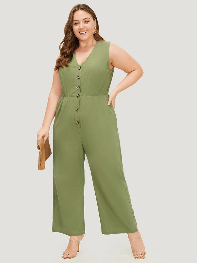 Plain Pocket Button Through Tank Jumpsuit 4 Plain Pocket Button Through Tank Jumpsuit - Image 2