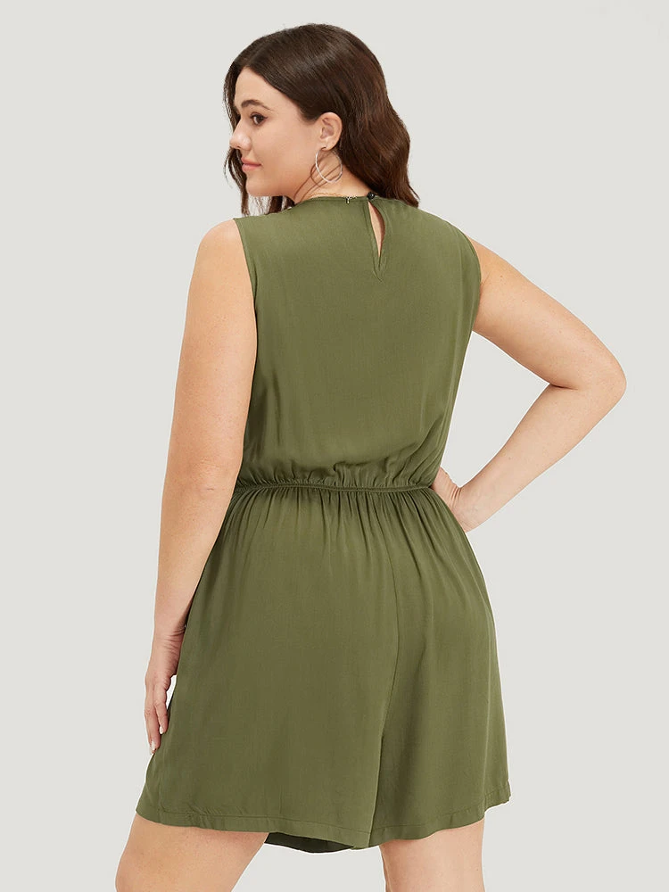 Plain V Neck Drawstring Pocket Zipper Jumpsuit 6 Plain V Neck Drawstring Pocket Zipper Jumpsuit - Image 4