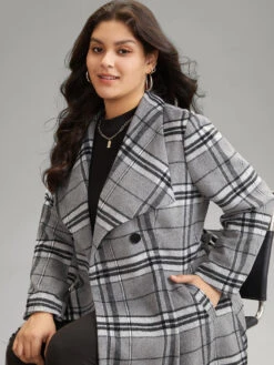 Plaid Button Up Pocket Belted Lapel Collar Coat -Bloomchic Shop 63912992 dn