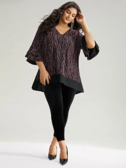 Lurex Layered Ruffle Sleeve Patchwork Blouse -Bloomchic Shop 639314966 te