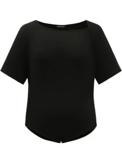 Rib Knit Asymmetrical Neck Short Sleeve Bodysuit -Bloomchic Shop 639352539 la