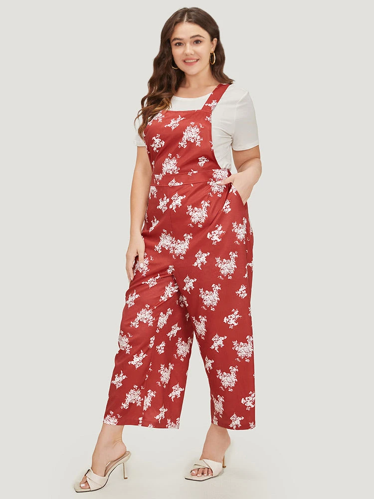 Floral Print Pocket Crossover Back Overall Jumpsuit 5 Floral Print Pocket Crossover Back Overall Jumpsuit - Image 3