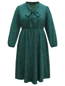 Polka Dot Ties Bowknot Elastic Waist Button Up Dress -Bloomchic Shop 64020013 ys 2232b212 305b 4357 a996 d0021f9e2107