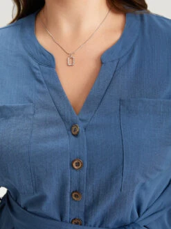 Anti-Wrinkle Solid Patched Pocket Notched Button Up Belt Romper -Bloomchic Shop 640709103 dw