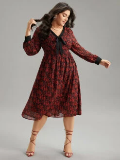 Ditsy Floral Patchwork Elastic Waist Ties Dress -Bloomchic Shop 641894131 cz