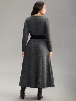 Plain Heather Metal Buckle Detail Dress With Belt -Bloomchic Shop 641908796 bp