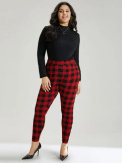 Plaid Elastic Waist High Rise Skinny Leggings -Bloomchic Shop 644129019 vr
