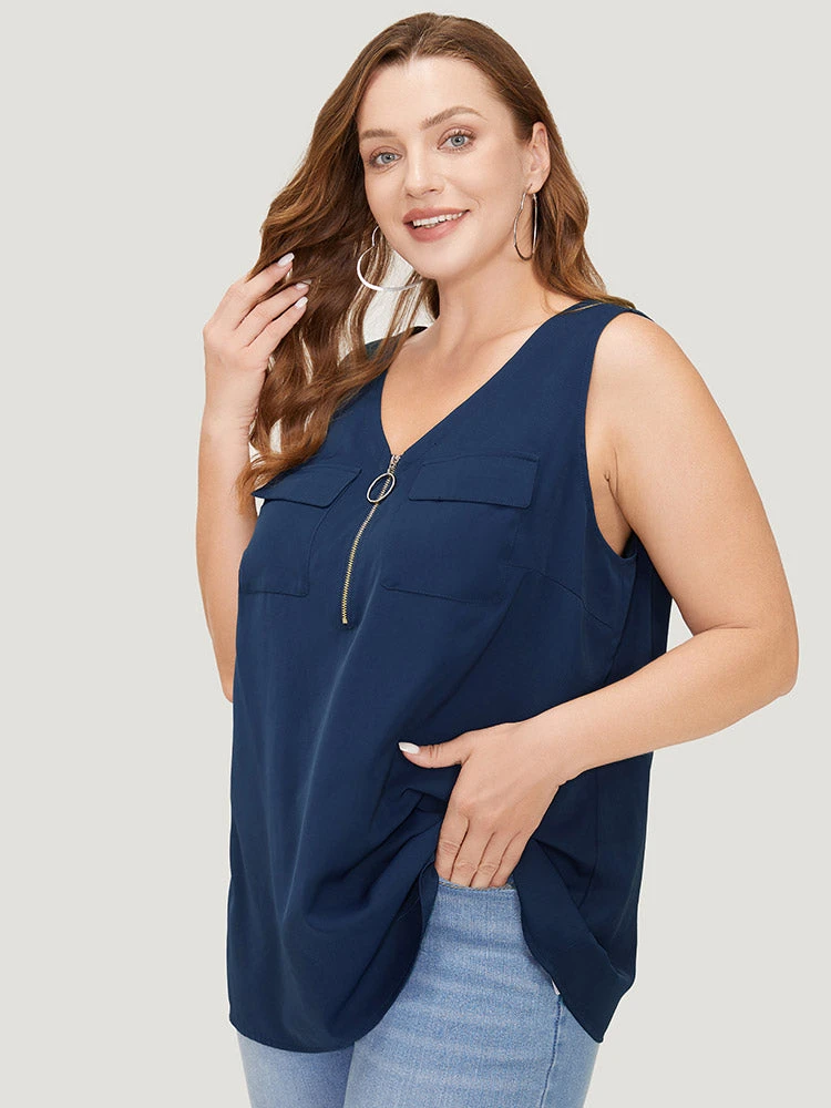 Solid Half Zipper Flap Detail Tank Top 8 Solid Half Zipper Flap Detail Tank Top - Image 6