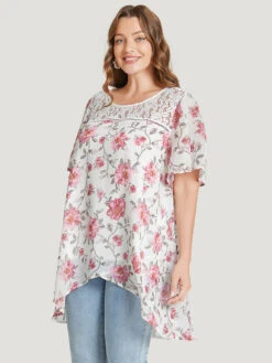 Floral Lace Ruffle Sleeve High Low Hem Blouse -Bloomchic Shop 644950691 hu 462a8cf2 283d 4672 ad6f 3792ed41bd43