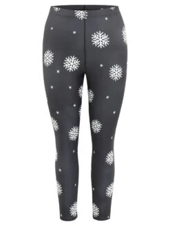 Christmas Snowflake Elastic Waist Skinny Leggings -Bloomchic Shop 645123072 br