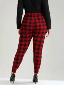 Plaid Elastic Waist High Rise Skinny Leggings -Bloomchic Shop 64541199 em