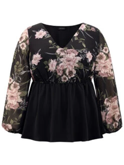 Floral Print Patchwork Elastic Waist Lantern Sleeve Blouse -Bloomchic Shop 645702128 ys 8eee8127 336f 4a34 b0b7 a6619f5029d9