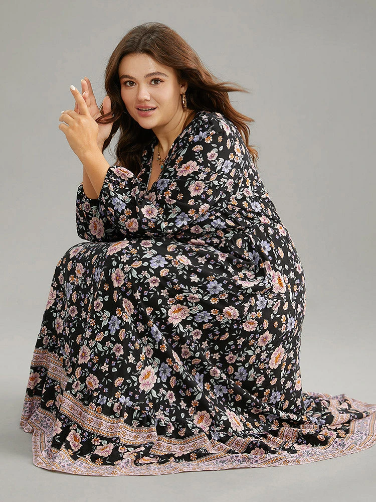 Boho Print Lantern Sleeve Elastic Waist Dress 6 Boho Print Lantern Sleeve Elastic Waist Dress - Image 4