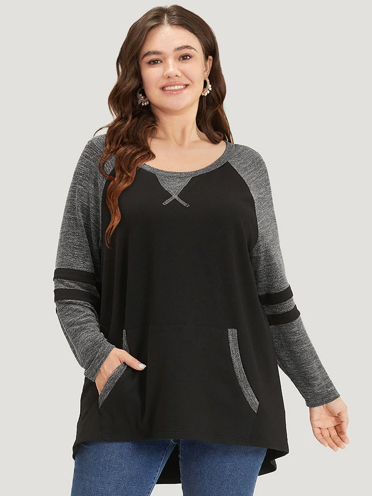 Striped Contrast Pocket Raglan Sleeve High Low Hem Sweatshirt 17 Striped Contrast Pocket Raglan Sleeve High Low Hem Sweatshirt - Image 15