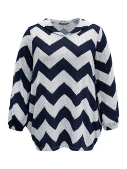Geo Striped Hooded Elastic Cuffs T-shirt -Bloomchic Shop 647177261 hb