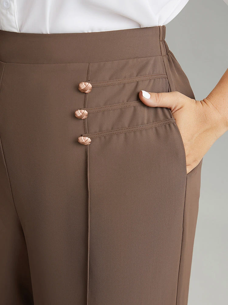 Static-Free Button Detail Seam Detail Elastic Waist Pants 7 Static-Free Button Detail Seam Detail Elastic Waist Pants - Image 5