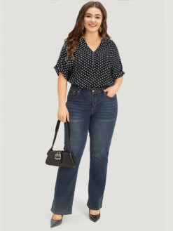 Polka Dot Zipper Notched Dolman Sleeve Blouse -Bloomchic Shop 647989266 ys 11a085aa 3002 4d5d b8a9 f4712408a627