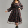 Floral Mesh Belted Gathered Lantern Sleeve Dress -Bloomchic Shop 650014992 iz 897c3f9b 93b1 47d9 a122 dfea386cba3d
