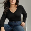 Solid Long Sleeve Basic V Neck Bodysuit -Bloomchic Shop 650334250 ak