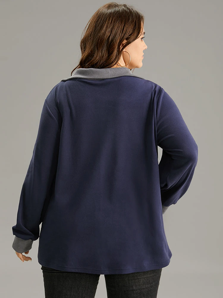 Two Tone Contrast Lapel Collar Sweatshirt 4 Two Tone Contrast Lapel Collar Sweatshirt - Image 2